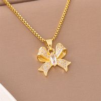 Stainless Steel Titanium Steel 18K Gold Plated Elegant Simple Style Streetwear Plating Inlay Heart Shape Flower Butterfly Zircon Pendant Necklace main image 6