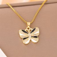 Stainless Steel Titanium Steel 18K Gold Plated Elegant Simple Style Streetwear Plating Inlay Heart Shape Flower Butterfly Zircon Pendant Necklace main image 3