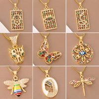 Stainless Steel Titanium Steel 18K Gold Plated Retro Lady Roman Style Enamel Plating Inlay Snake Bee Butterfly Zircon Pendant Necklace main image 1
