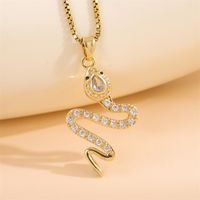 Stainless Steel Titanium Steel 18K Gold Plated Retro Lady Roman Style Enamel Plating Inlay Snake Bee Butterfly Zircon Pendant Necklace main image 7