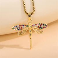 Stainless Steel Titanium Steel 18K Gold Plated Retro Lady Roman Style Enamel Plating Inlay Snake Bee Butterfly Zircon Pendant Necklace main image 5