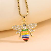 Stainless Steel Titanium Steel 18K Gold Plated Retro Lady Roman Style Enamel Plating Inlay Snake Bee Butterfly Zircon Pendant Necklace main image 3