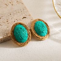 1 Pair Casual Tropical Oval Braid Raffia Ear Studs main image 5