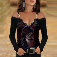 Women's T-shirt Long Sleeve T-shirts Printing Lace Sexy Human Rose Skull main image 5