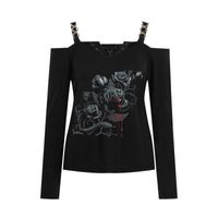 Women's T-shirt Long Sleeve T-shirts Printing Lace Sexy Human Rose Skull sku image 1