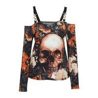 Women's T-shirt Long Sleeve T-shirts Printing Lace Sexy Human Rose Skull sku image 11