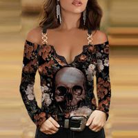 Women's T-shirt Long Sleeve T-shirts Printing Lace Sexy Human Rose Skull main image 4