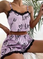 Style Simple Lettre Coeur Forme Polyester Satin Impression Dentelle Shorts Femmes Ensembles main image 5