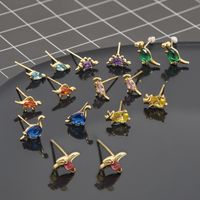 1 Pair Simple Style Streetwear Dinosaur Inlay Copper Zircon Ear Studs main image 4