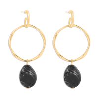 1 Pair Elegant Vintage Style Exaggerated Oval Tassel Metal Hollow Out Natural Stone Iron Drop Earrings sku image 3