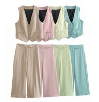 Women's Casual Solid Color Polyester Button Pants Sets main image 4