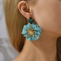 Retro Flower Copper Chiffon Inlay Rhinestones Women's Drop Earrings main image 3