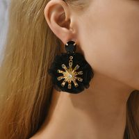 Retro Flower Copper Chiffon Inlay Rhinestones Women's Drop Earrings main image 4