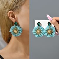 Retro Flower Copper Chiffon Inlay Rhinestones Women's Drop Earrings main image 9