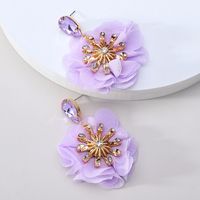 Retro Flower Copper Chiffon Inlay Rhinestones Women's Drop Earrings sku image 4