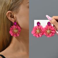 Retro Flower Copper Chiffon Inlay Rhinestones Women's Drop Earrings main image 8