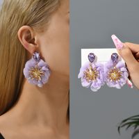 Retro Flower Copper Chiffon Inlay Rhinestones Women's Drop Earrings main image 10