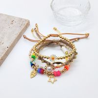 Vacation Leaf Star Flower Freshwater Pearl Soft Clay Copper Charm Knitting Plating 18k Gold Plated Women's Bracelets main image 2