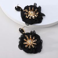 Retro Flower Copper Chiffon Inlay Rhinestones Women's Drop Earrings sku image 5