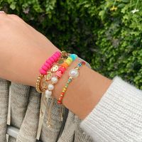 Ig Style Geometric Smiley Face Freshwater Pearl Soft Clay Copper Knitting Plating 18k Gold Plated Women's Bracelets main image 1