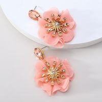 Retro Flower Copper Chiffon Inlay Rhinestones Women's Drop Earrings sku image 6
