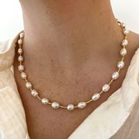 Lady Solid Color Freshwater Pearl Copper Beaded Knitting Plating Necklace main image 1