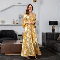 Ab139 Cross-border Middle East 2021 Autumn New Muslim Bronzing Robe Women's Two-piece Set With Belt Dress main image 4