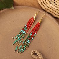 Bohemian Sector Synthetic Gemstones Shell Copper Tassel Mesh Women's Ear Hook sku image 37