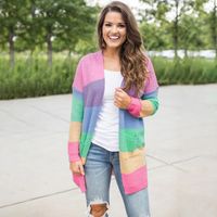 Women's Knitwear Long Sleeve Sweaters & Cardigans Contrast Binding Casual Stripe sku image 1