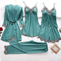 Home Women's Casual Luxurious Solid Color Polyester Satin Pajama Sets main image 5