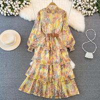 Women's Swing Dress Vintage Style Standing Collar Long Sleeve Printing Midi Dress Banquet main image 4