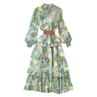 Women's Swing Dress Vintage Style Standing Collar Long Sleeve Printing Midi Dress Banquet main image 5