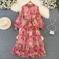 Femmes Robe Trapèze Style Vintage Col Montant Manche Longue Impression Robe Mi-longue Banquet main image 2