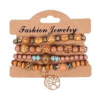 Bohemian Tree Flower Alloy Wooden Beads Charm Women's Bracelets sku image 5