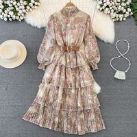 Women's Swing Dress Vintage Style Standing Collar Long Sleeve Printing Midi Dress Banquet main image 3