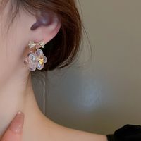 1 Pair Sweet Flower Bow Knot Inlay Alloy Crystal Rhinestones Drop Earrings main image 5