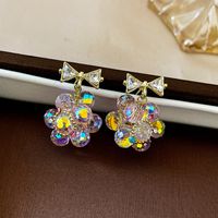 1 Pair Sweet Flower Bow Knot Inlay Alloy Crystal Rhinestones Drop Earrings sku image 1