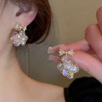 1 Pair Sweet Flower Bow Knot Inlay Alloy Crystal Rhinestones Drop Earrings main image 3