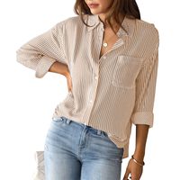 Women's Blouse Long Sleeve Blouses Printing Pocket Simple Style Stripe main image 2