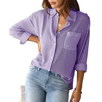 Women's Blouse Long Sleeve Blouses Printing Pocket Simple Style Stripe main image 4