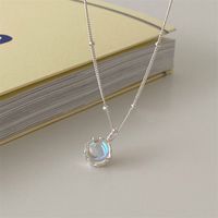 Sweet Geometric Sterling Silver Polishing Inlay Moonstone Pendant Necklace sku image 1