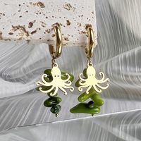 1 Pair Marine Style Dolphin Octopus Fish Tail Plating Stainless Steel Drop Earrings sku image 5