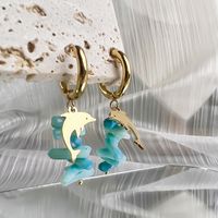 1 Pair Marine Style Dolphin Octopus Fish Tail Plating Stainless Steel Drop Earrings sku image 2