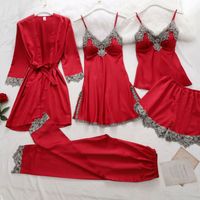 Home Women's Casual Luxurious Solid Color Polyester Satin Pajama Sets main image 2