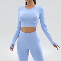 Sports Solid Color Nylon Round Neck Tracksuit T-shirt Leggings main image 1