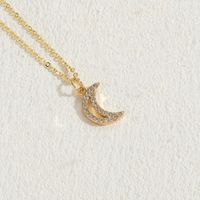 Elegant Luxurious Classic Style Moon Copper 14k Gold Plated Zircon Pendant Necklace In Bulk sku image 3