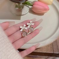1 Pair Ig Style Sweet Heart Shape Flower Bow Knot Inlay Imitation Pearl Alloy Opal Earrings main image 9