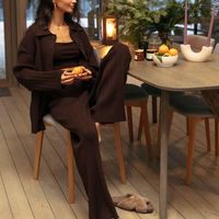 Women's Simple Style Solid Color Nylon Polyester Viscose Fiber Rib-knit Pants Sets main image 4