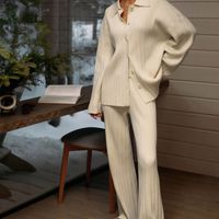 Women's Simple Style Solid Color Nylon Polyester Viscose Fiber Rib-knit Pants Sets main image 3