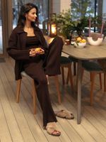 Women's Simple Style Solid Color Nylon Polyester Viscose Fiber Rib-knit Pants Sets sku image 18